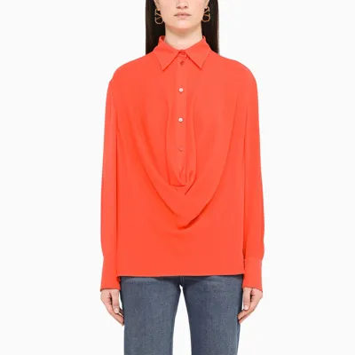 Valentino Draped-detail Long-sleeved Shirt In Orange