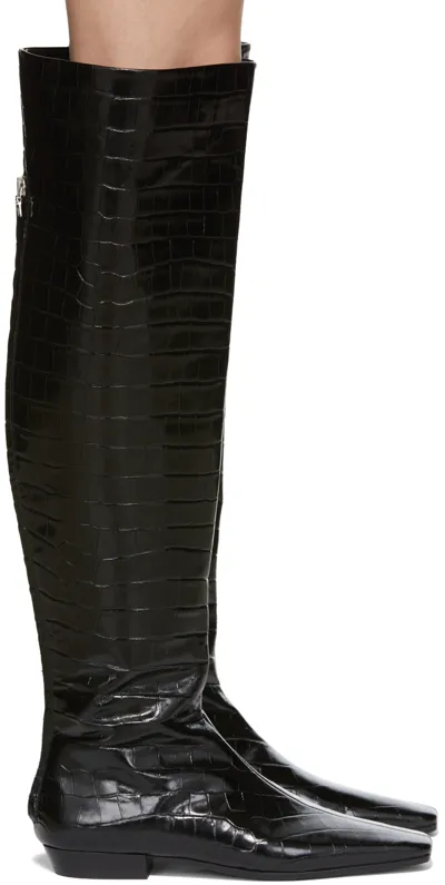 Totême Crocodile-effect Leather Over-the-knee Boots In Black Croco