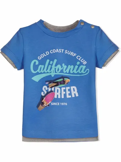 Lapin House Kids' California Surfer Button-shoulder T-shirt In Blue