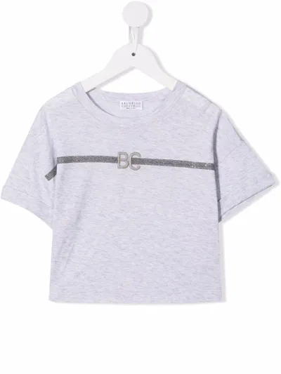 Brunello Cucinelli Kids' Logo Print T-shirt In Grey