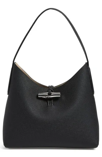 Longchamp Roseau Essential Leather Hobo In Black