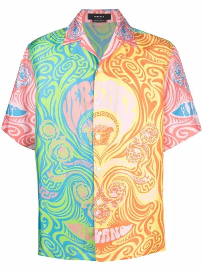 Versace Motif-print Logo Shirt In Multi