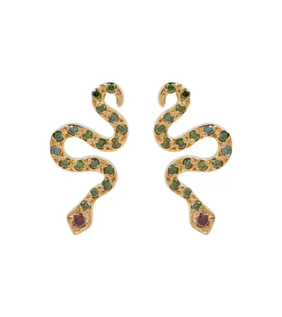 Ileana Makri Little Snake 18kt Gold Earrings With Diamonds In Yellow Gold