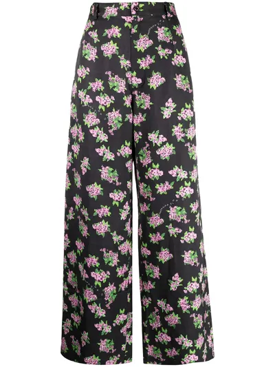 Natasha Zinko Floral-print Wide-leg Trousers In Black