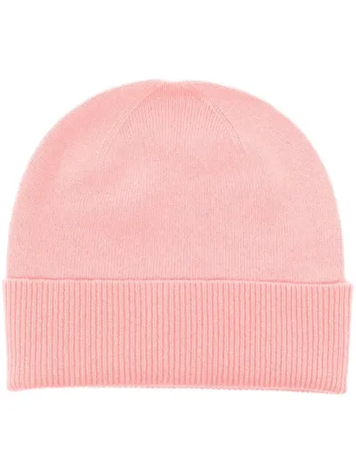 Pringle Of Scotland Fine-knit Ribbed-trim Beanie In Pink