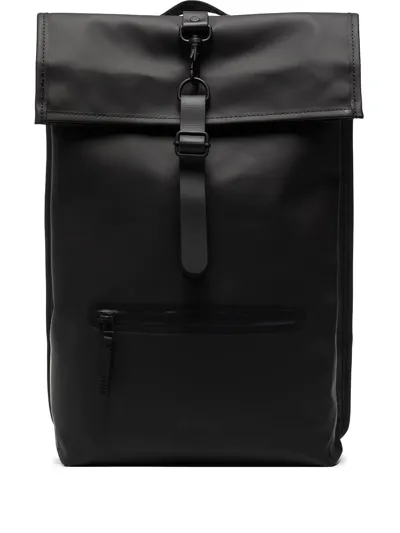 Rains Logo-embossed Foldover Backpack In Black