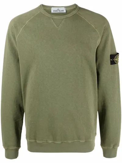 Stone Island Compass Badge Crew-neck Sweatshirt In Green