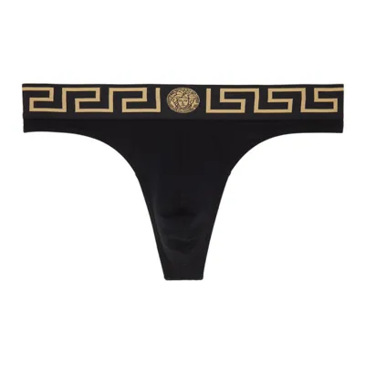 Versace Black Greca Border Thong