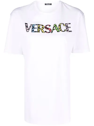 Versace Multicolour Logo-print T-shirt In White