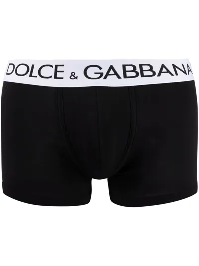 Dolce & Gabbana Cotton Blend Logo Waistband Boxer Briefs In Black