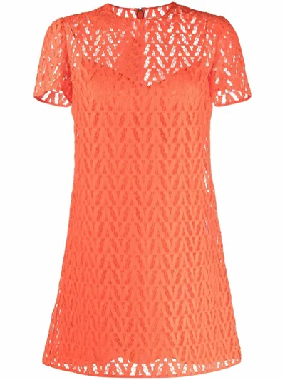 Valentino Optical Logo Pattern Mini Dress In Orange