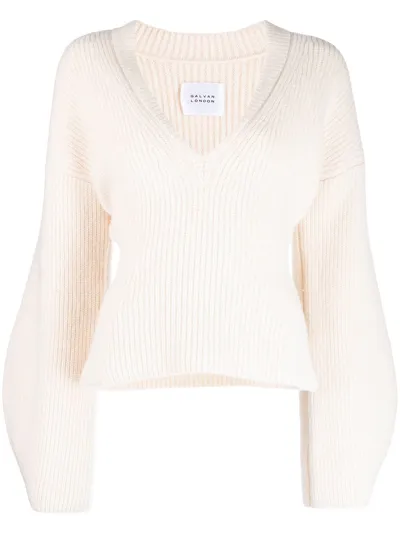 Galvan Rib-knit Deep-v Wool Jumper In White