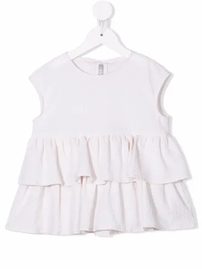 Il Gufo Kids' Ruffled-waist Top In Neutrals