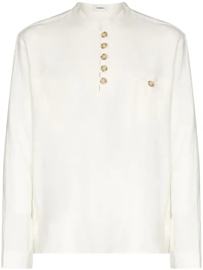 Commas Quarter-button Linen-blend Shirt In White