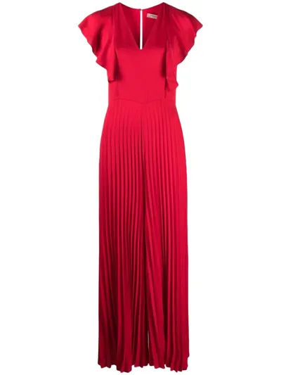 Twinset Long Jumpsuit In Pleated Crêpe In Red