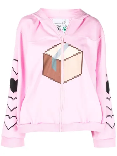 Natasha Zinko Box Print Zip-up Hoodie In Pink