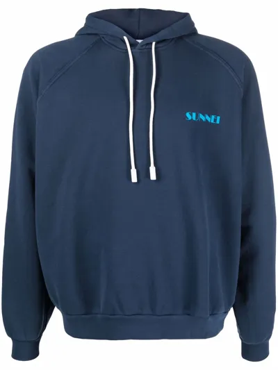 Sunnei Dark Blue Hoodie With Logo Print