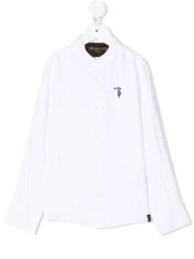 Trussardi Junior Kids' Embroidered-logo Button-up Shirt In White