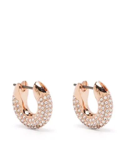 Swarovski Dextera Pave Tubular Huggie Hoop Earrings In Rose Gold Tone In White