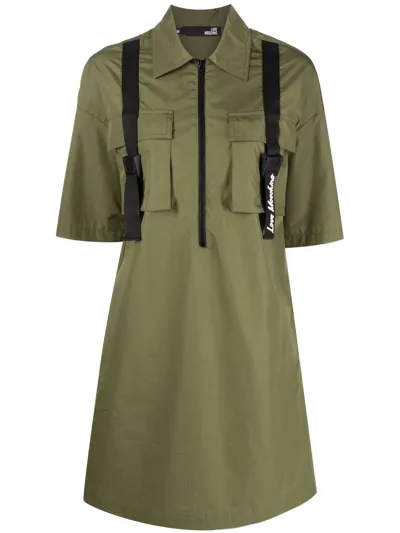 Love Moschino Zip-up Cotton-blend Dress In Green