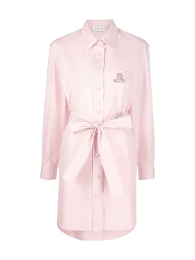 Lanvin Crystal Logo Shirt Dress In Pink