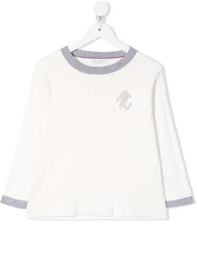 Brunello Cucinelli Kids' Logo-patch Cotton Sweatshirt In White