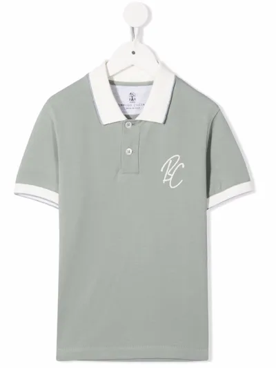 Brunello Cucinelli Kids' Logo-print Cotton Polo Shirt In Green