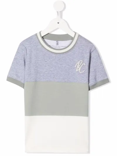 Brunello Cucinelli Kids' Panelled Cotton T-shirt In Grey