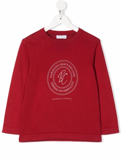 Brunello Cucinelli Kids' Slogan-print Cotton Sweatshirt In Red