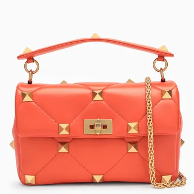 Valentino Garavani Orange Roman Stud The Shoulder Large Bag