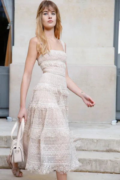 Elie Saab Tiered Bow-detailed Broderie Anglaise Cotton-blend Midi Dress In White