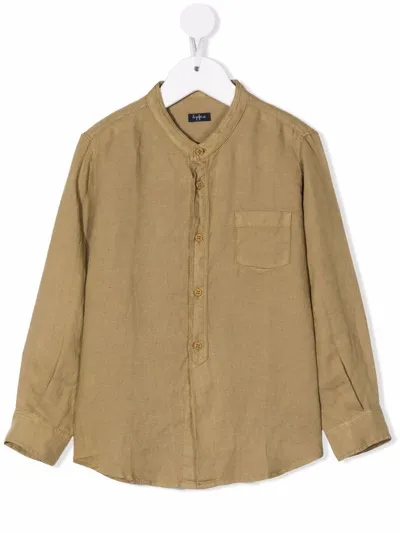 Il Gufo Kids' Long-sleeve Linen Shirt In Kaki