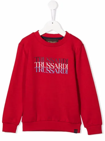 Trussardi Junior Kids' Logo-print Crewneck Sweatshirt In Red