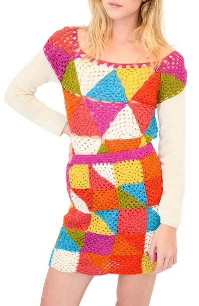 Batsheva Vivien Patchwork Crochet-knit Alpaca Sweater In Multicolour