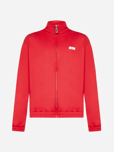 Gcds Zipper Sweatshirt With Thick Chain Band With Logo In Red