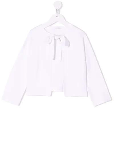 Il Gufo Kids' Fine-knit Bow-fastening Cardigan In White