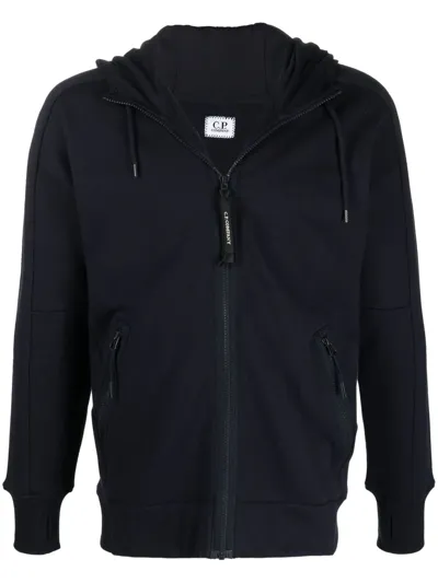 C.p. Company Goggles Detail Zipped Hoodie In Blue