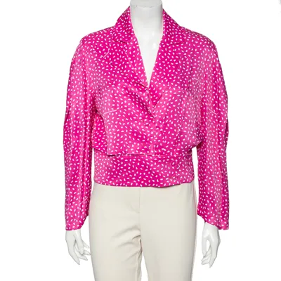 Pre-owned Off-white Pink Printed Satin Button Front Overlay Paneled Blouse M