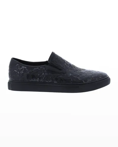 Robert Graham Men's Nori Skull-embossed Low-top Sneakers In Black