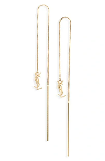 Saint Laurent Goldtone Ysl Monogram Drop Earrings In Pink