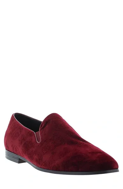 Robert Graham Men's Renegade Skull-embossed Velvet Loafers In Wine