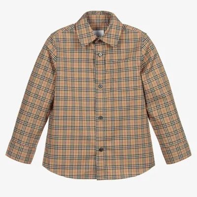 Burberry Babies' Boys Beige Cotton Microcheck Shirt