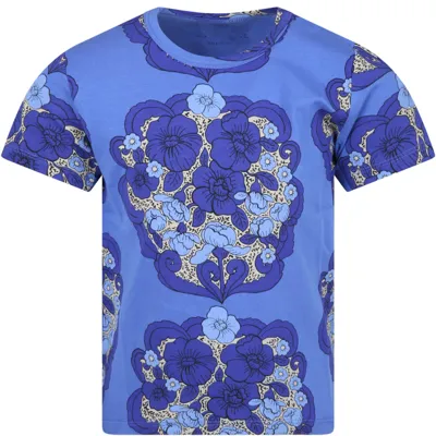 Mini Rodini Blue T-shirt For Kids With Flowers