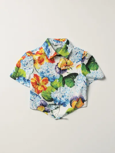 Dolce & Gabbana Kids' Hydrangea-print Poplin Shirt In Multicoloured