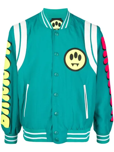 Barrow Nylon Jacket Unisex Emerald Green Nylon Varsity Jacket With Logo And Teddy Print