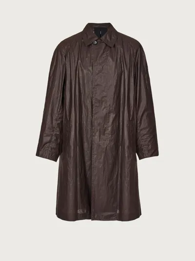 Ferragamo Waxed Cotton Raincoat In Brown