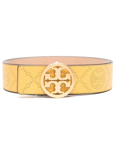 Tory Burch Monogram Leather Buckle Belt In Yellow