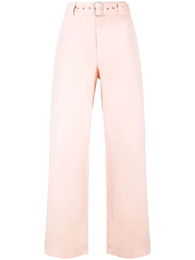 Jil Sander Belted Cotton Trousers In Pink