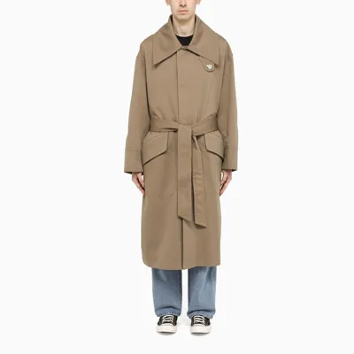 Ami Alexandre Mattiussi Taupe Oversized Single-breasted Trench Coat In Beige