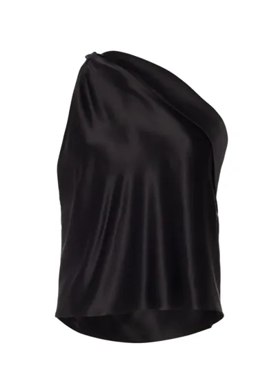 The Sei Asymmetric Silk Satin Cowl Top In Black